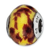 Sterling Silver Reflections Yellow & Brown Glitter Overlay Glass Bead